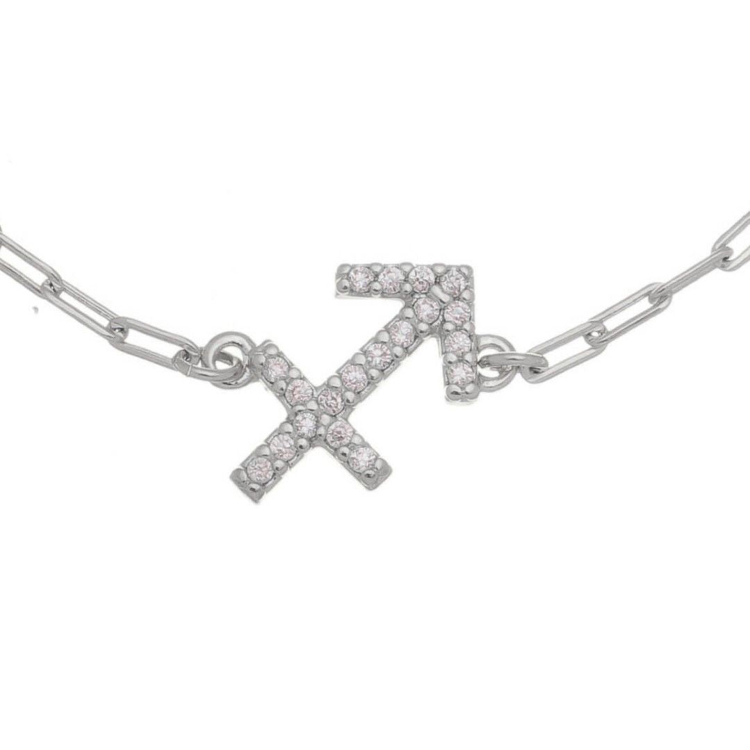 Pulseira Símbolo Signo Zircônias Folheada em Ródio Branco