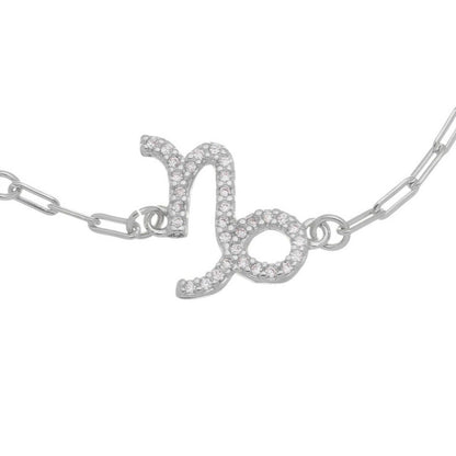 Pulseira Símbolo Signo Zircônias Folheada em Ródio Branco