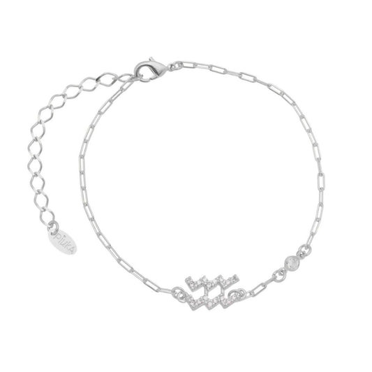 Pulseira Símbolo Signo Zircônias Folheada em Ródio Branco