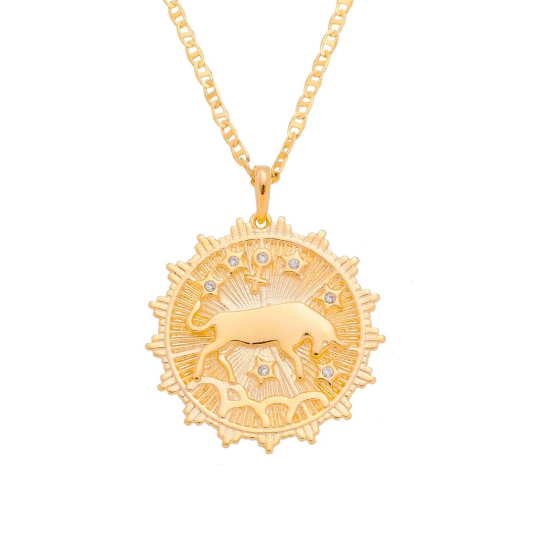 Colar de Signos Medalha Vintage Zircônias Folheado a Ouro 18k