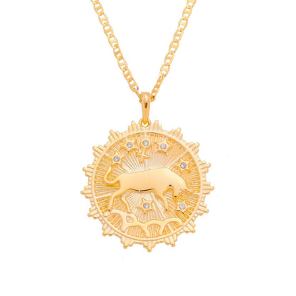 Colar de Signos Medalha Vintage Zircônias Folheado a Ouro 18k