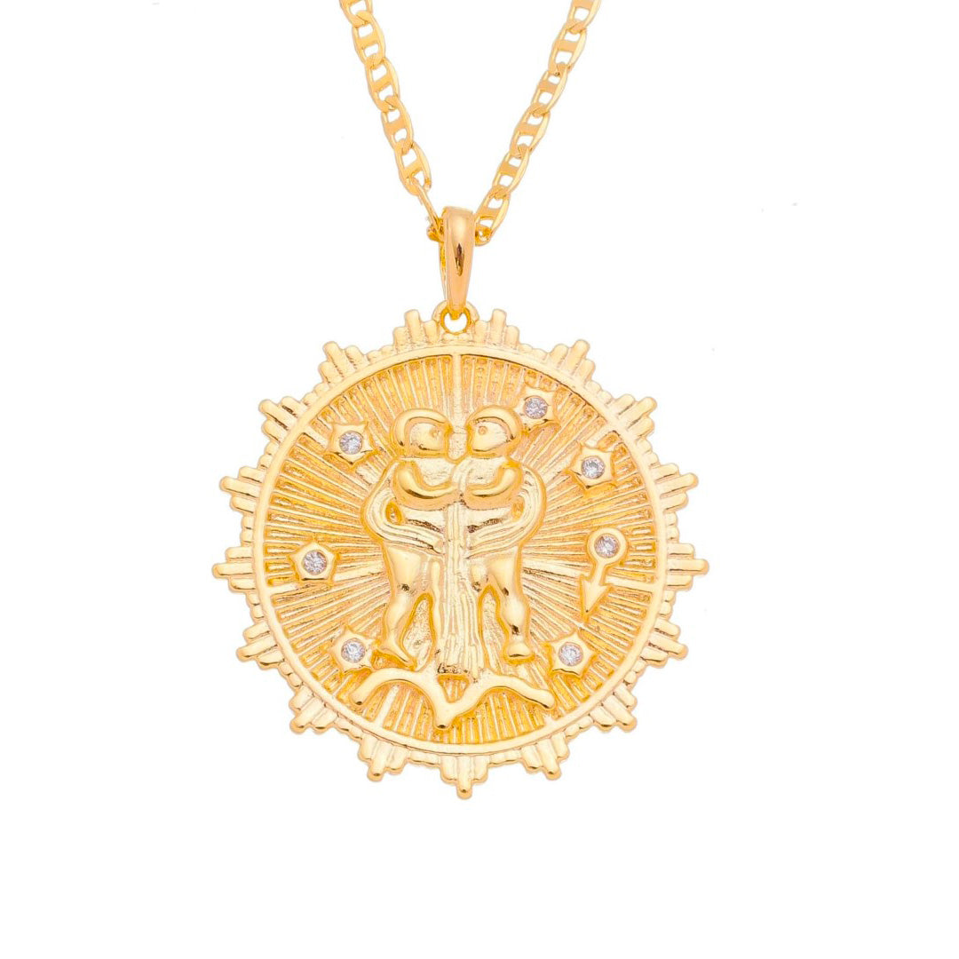 Colar de Signos Medalha Vintage Zircônias Folheado a Ouro 18k