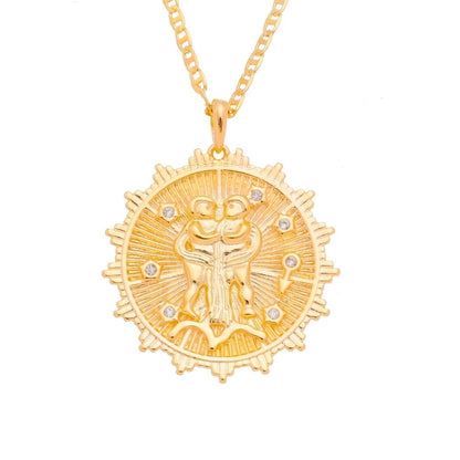 Colar de Signos Medalha Vintage Zircônias Folheado a Ouro 18k
