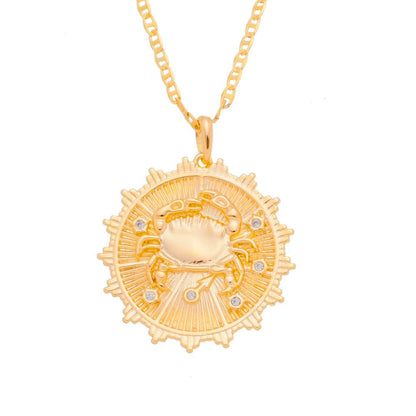 Colar de Signos Medalha Vintage Zircônias Folheado a Ouro 18k