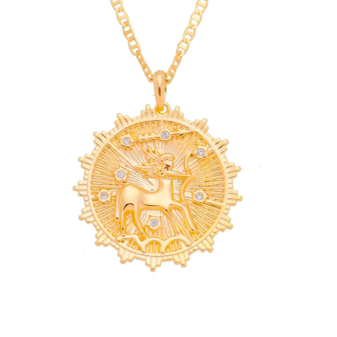 Colar de Signos Medalha Vintage Zircônias Folheado a Ouro 18k