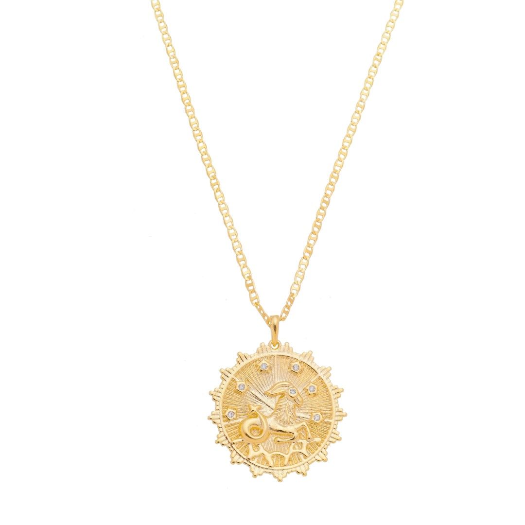 Colar de Signos Medalha Vintage Zircônias Folheado a Ouro 18k