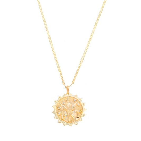 Colar de Signos Medalha Vintage Zircônias Folheado a Ouro 18k