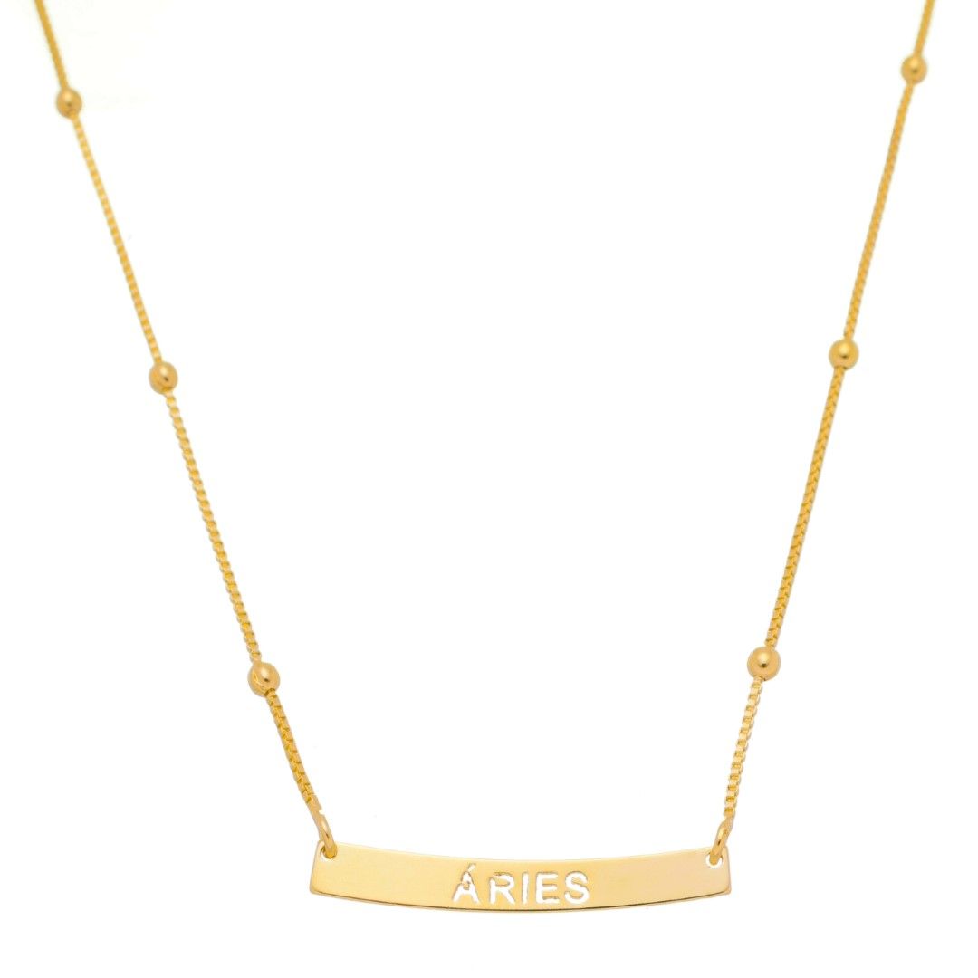 Colar de Signos Plaquinha Folheado a Ouro 18k