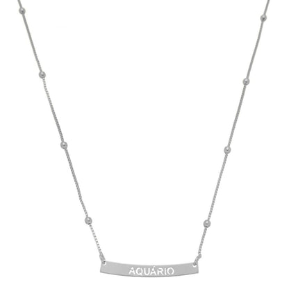 Colar de Signos Plaquinha Folheado em Ródio Branco