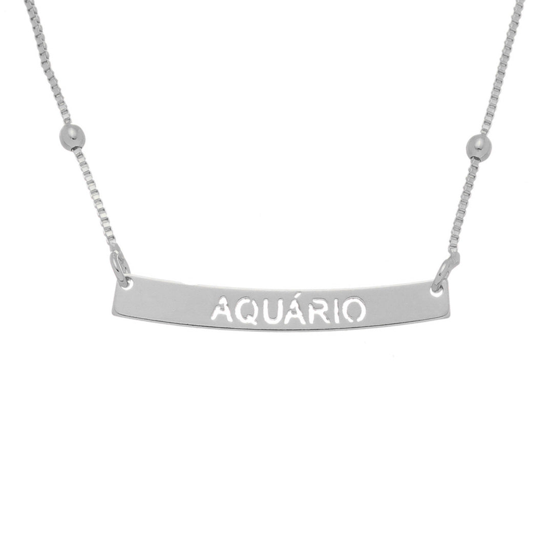 Colar de Signos Plaquinha Folheado em Ródio Branco