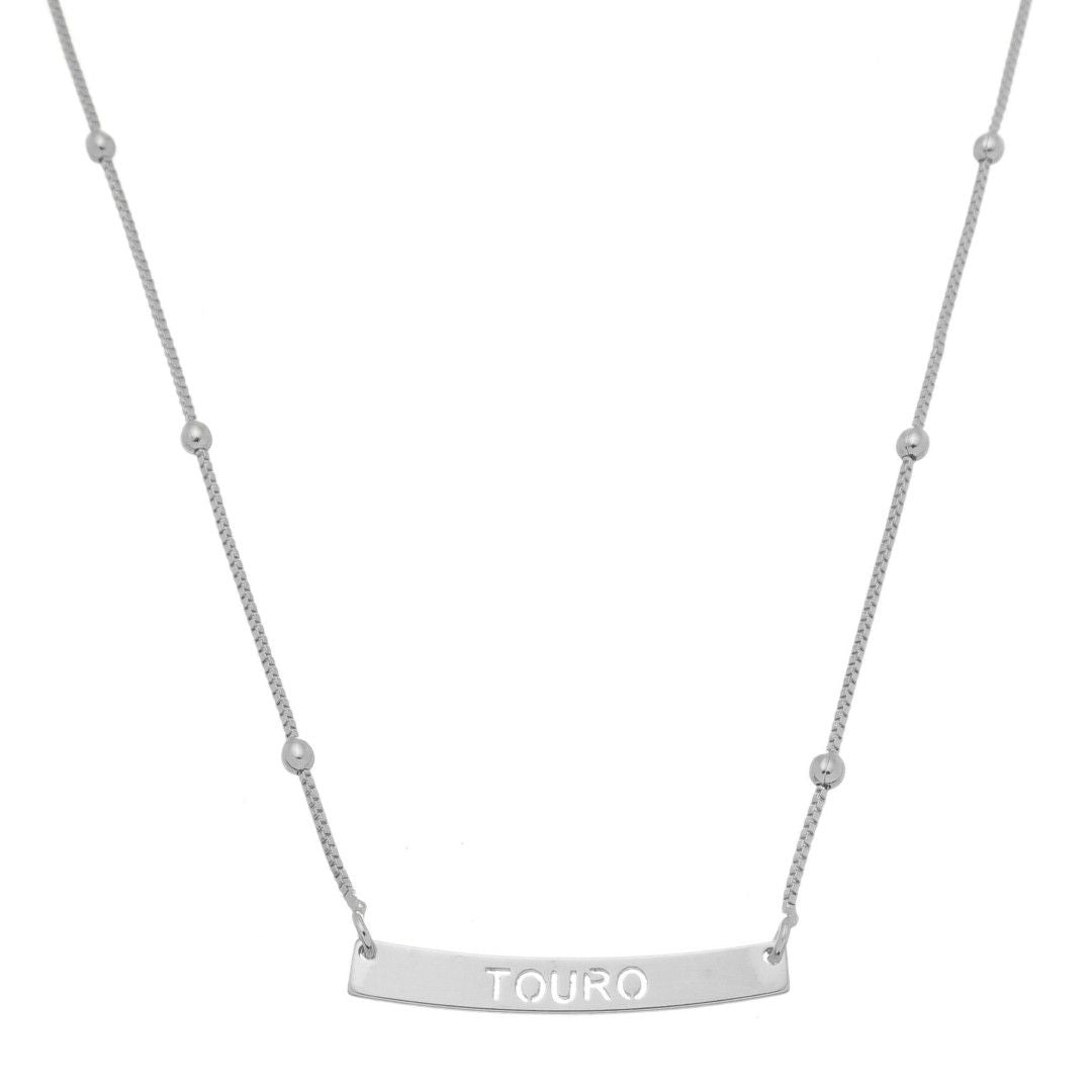 Colar de Signos Plaquinha Folheado em Ródio Branco