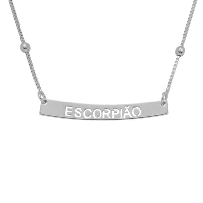 Colar de Signos Plaquinha Folheado em Ródio Branco