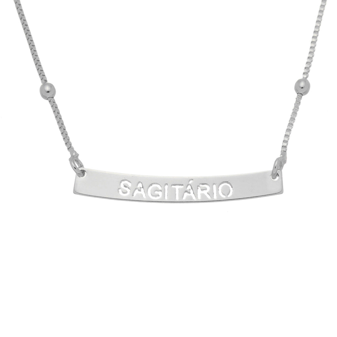 Colar de Signos Plaquinha Folheado em Ródio Branco