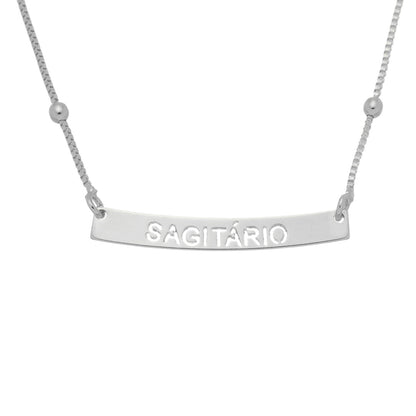 Colar de Signos Plaquinha Folheado em Ródio Branco