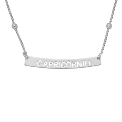 Colar de Signos Plaquinha Folheado em Ródio Branco