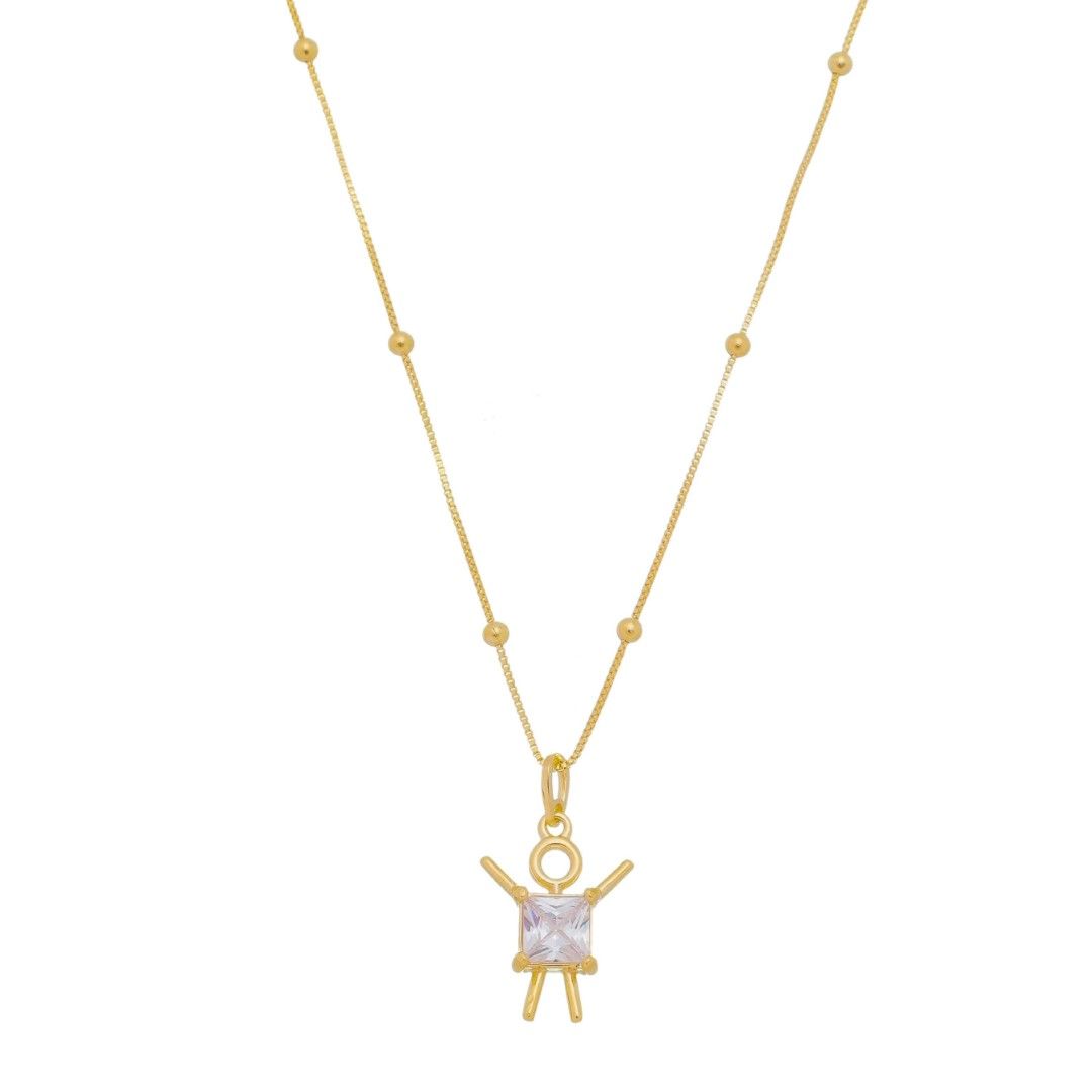 Colar Mãe de Menino Zircônia Quadrada Cristal Folheado a Ouro 18k