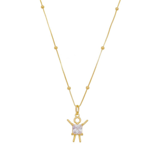 Colar Mãe de Menino Zircônia Quadrada Cristal Folheado a Ouro 18k