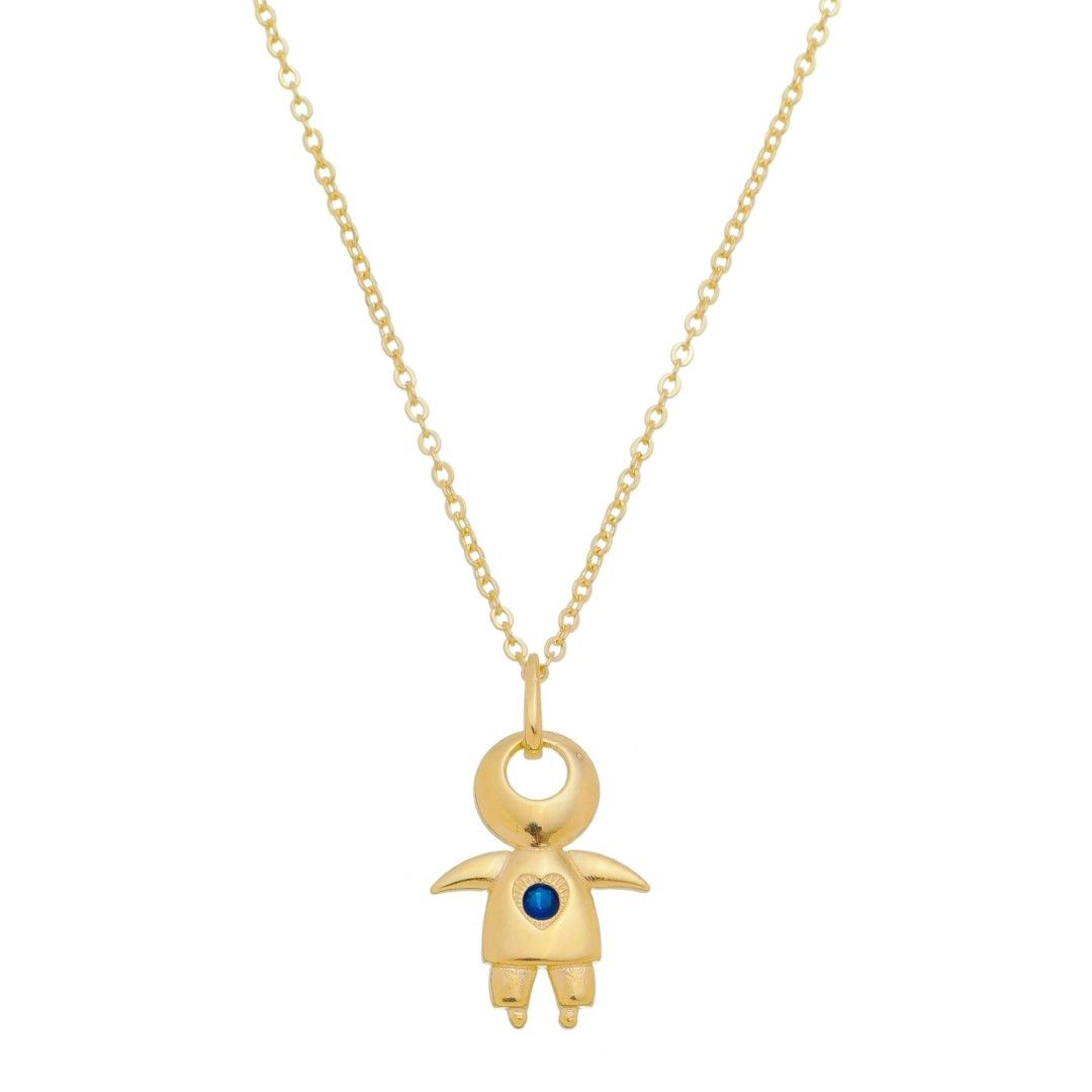 Colar Menino Ponto de Luz Safira Folheado a Ouro 18k