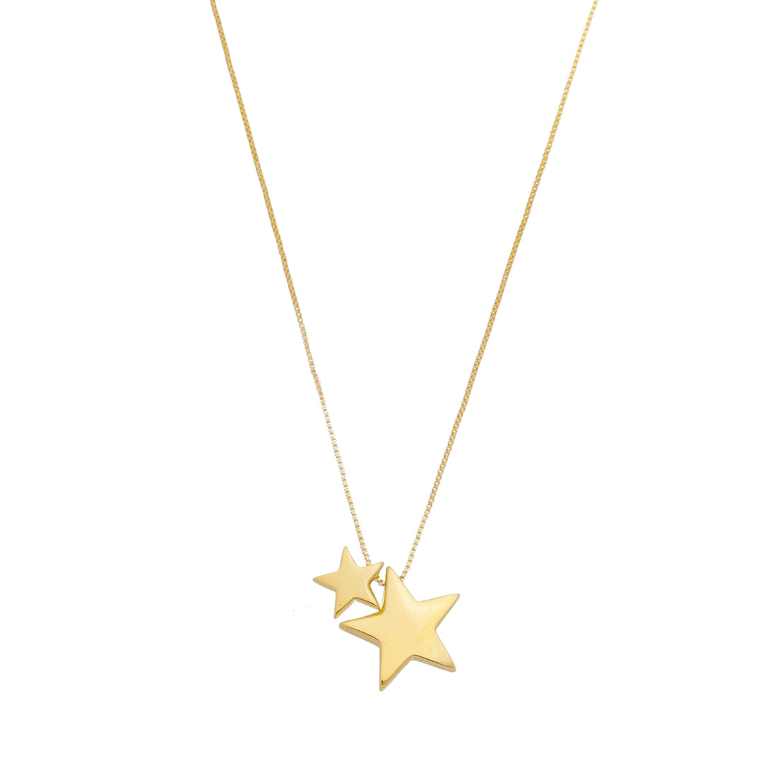 Colar Piuka Amy Duas Estrelas Metal Folheado a Ouro 18k