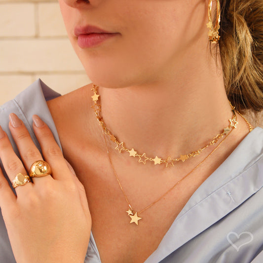 Colar Piuka Amy Duas Estrelas Metal Folheado a Ouro 18k