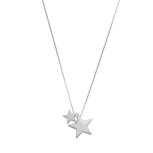 Colar Piuka Amy Duas Estrelas Metal Folheado em Ródio Branco