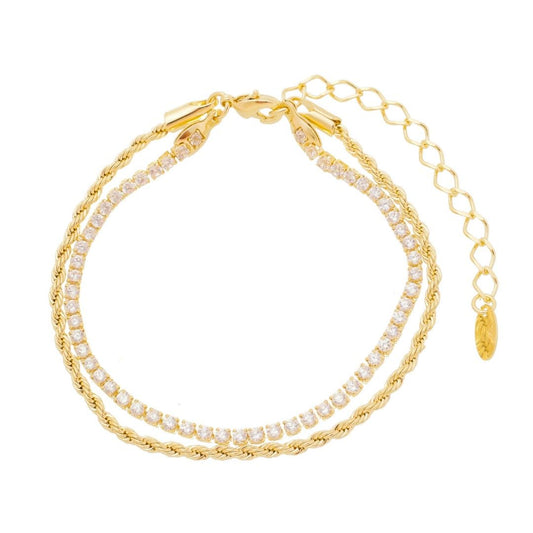 Pulseira Folheada a Ouro 18k Duas Voltas Cordão Baiano e Zircônias Meg