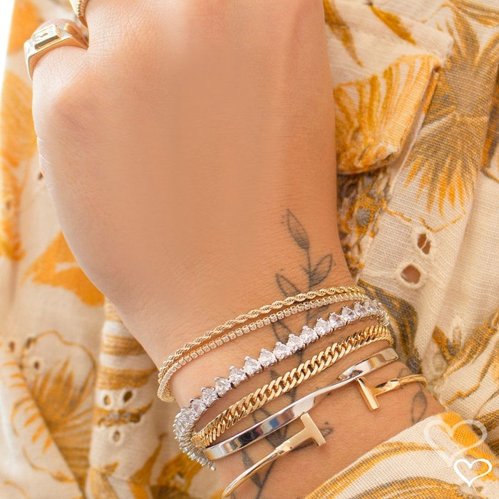 Pulseira Folheada a Ouro 18k Duas Voltas Cordão Baiano e Zircônias Meg