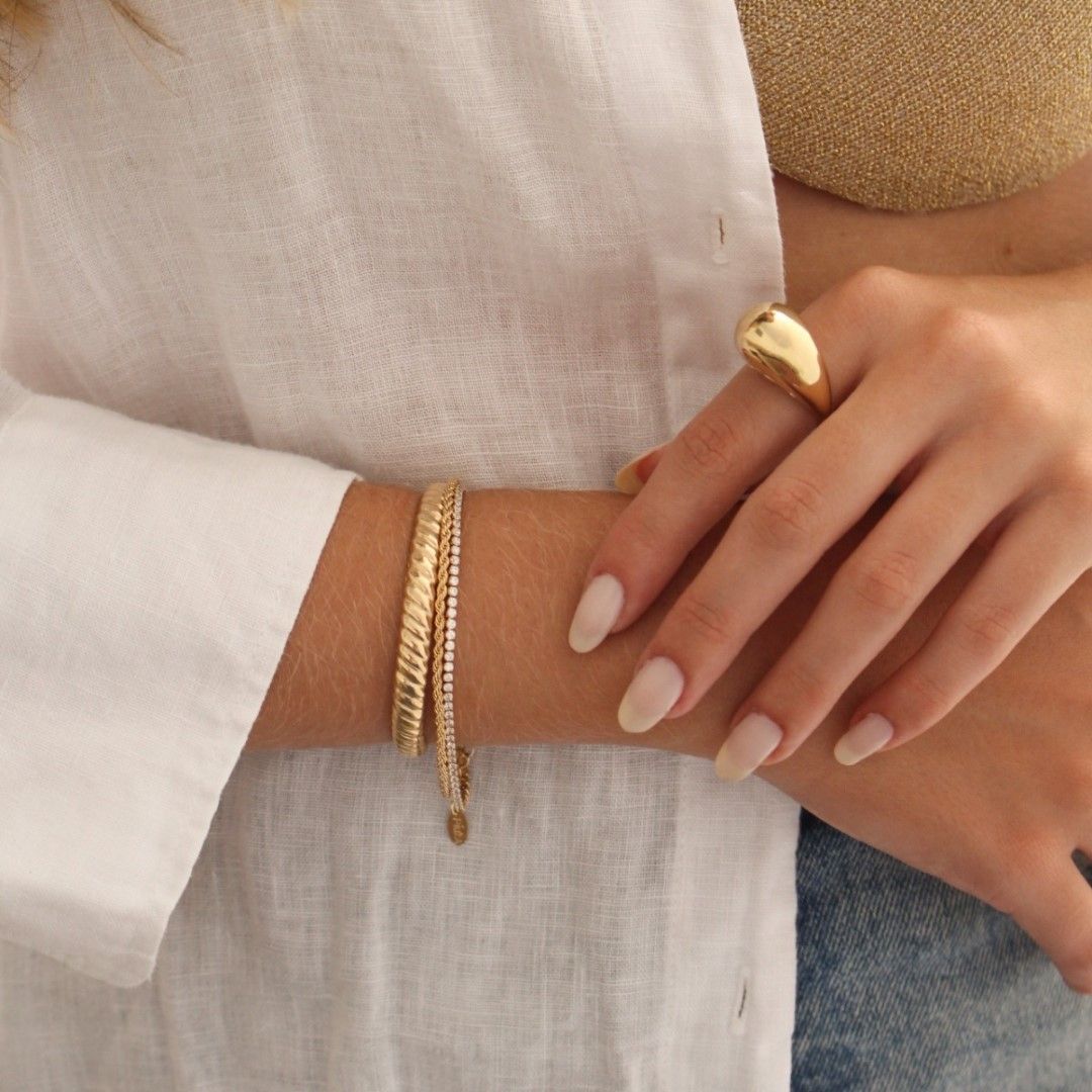 Pulseira Folheada a Ouro 18k Duas Voltas Cordão Baiano e Zircônias Meg