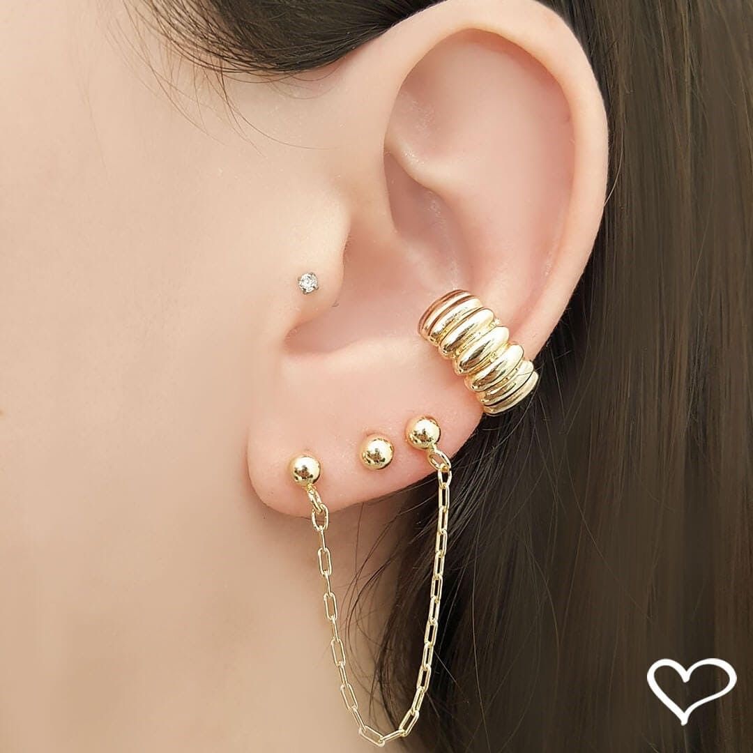 Brinco Ear Line Pietra Bolinha Folheado a Ouro 18k