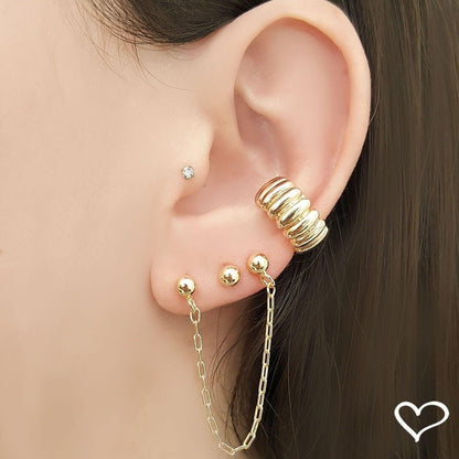 Brinco Ear Line Pietra Bolinha Folheado a Ouro 18k