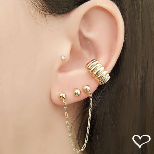 Brinco Ear Line Pietra Bolinha Folheado a Ouro 18k
