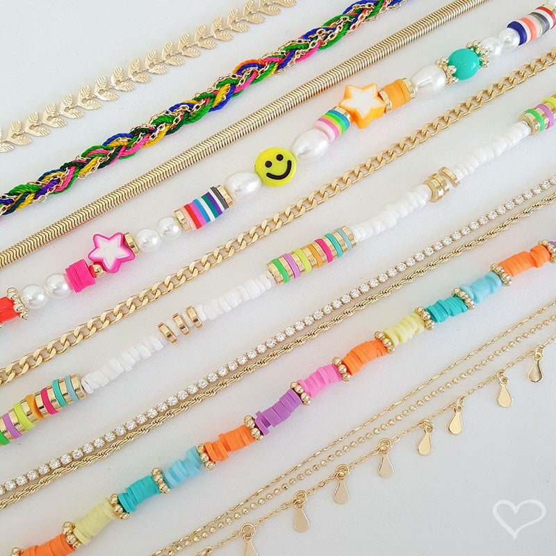 Tornozeleira Piuka Fernanda Malha Metal Fina Folheada a Ouro 18k