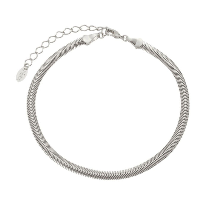 Tornozeleira Piuka Fernanda Malha Metal Fina Folheada em Ródio Branco