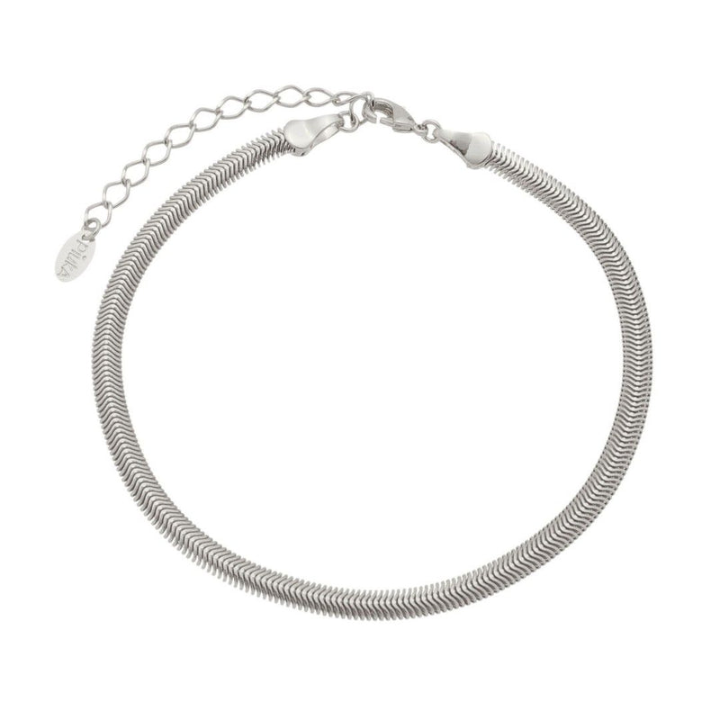 Tornozeleira Piuka Fernanda Malha Metal Fina Folheada em Ródio Branco