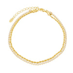 Tornozeleira Piuka Meg Duas Voltas Cordão Baiano e Zircônias Folheada a Ouro 18k