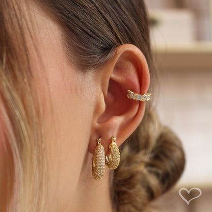 Brinco de Argola Cravejada Katy Zircônias Folheado a Ouro 18k