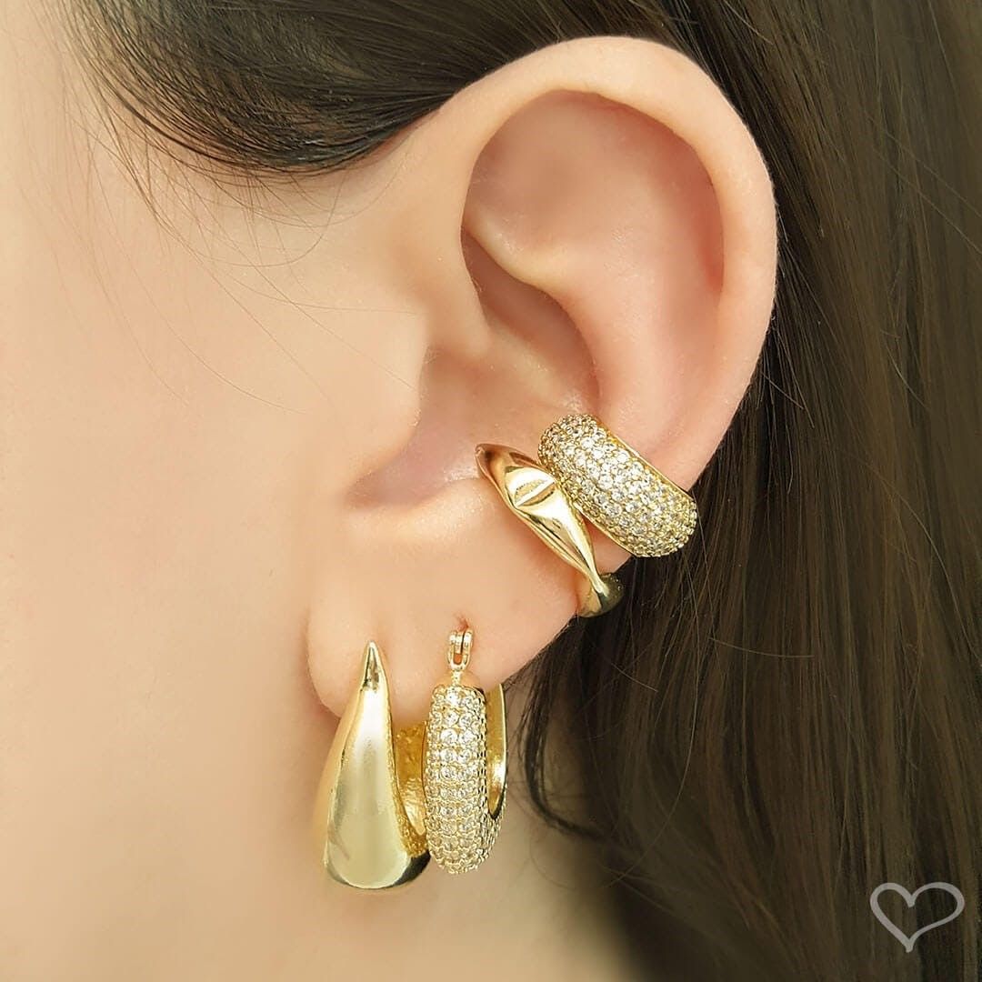 Brinco de Argola Cravejada Katy Zircônias Folheado a Ouro 18k