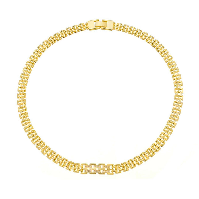 Choker Corrente Placa Zircônias Folheado a Ouro 18k Isadora