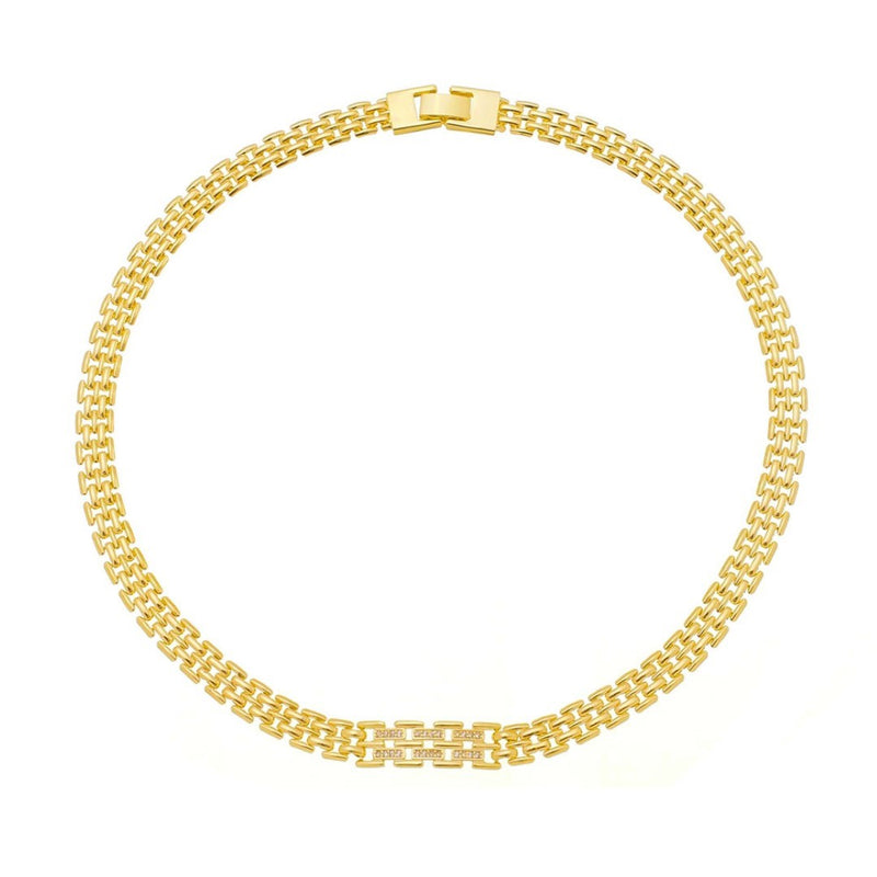 Choker Corrente Placa Zircônias Folheado a Ouro 18k Isadora