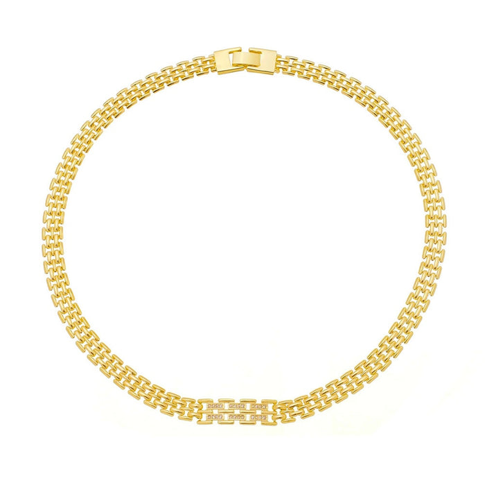 Choker Corrente Placa Zircônias Folheado a Ouro 18k Isadora
