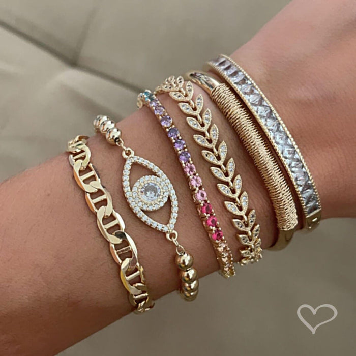 Pulseira Folheada a Ouro 18k Riviera Zircônias Coloridas Megan