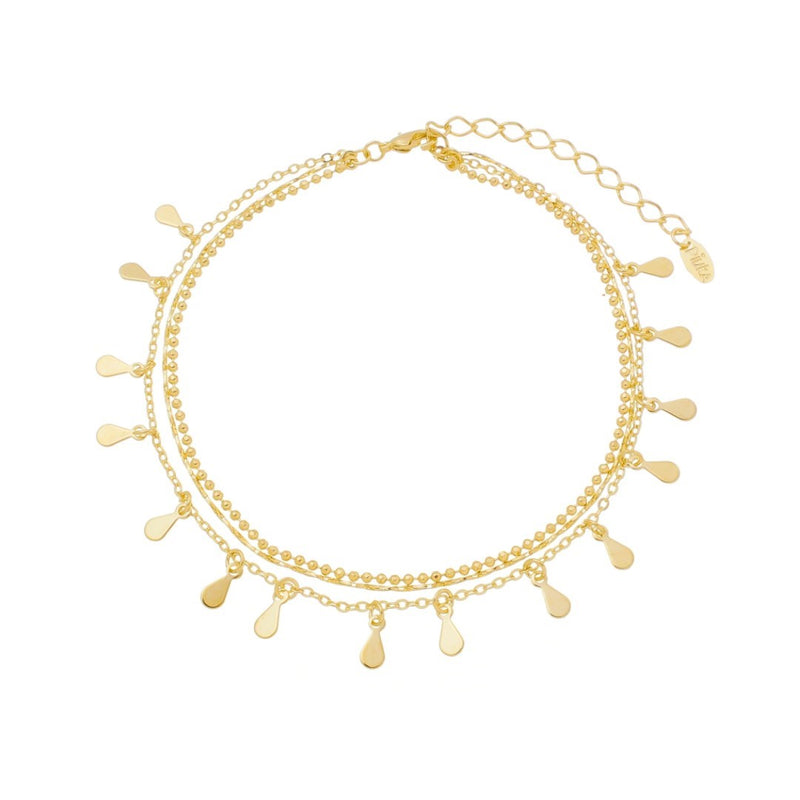 Tornozeleira Piuka 3 Correntes Antonella Mini Gotas Folheada a Ouro 18k
