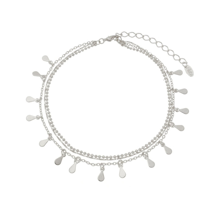 Tornozeleira Piuka 3 Correntes Antonella Mini Gotas Folheada em Ródio Branco