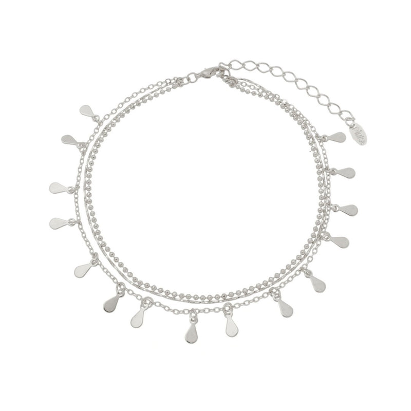 Tornozeleira Piuka 3 Correntes Antonella Mini Gotas Folheada em Ródio Branco