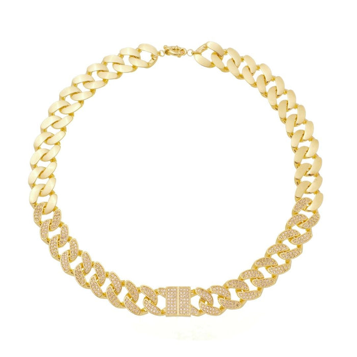 Colar Curto Aline Elos Cravejados Zircônias Folheado a Ouro 18k