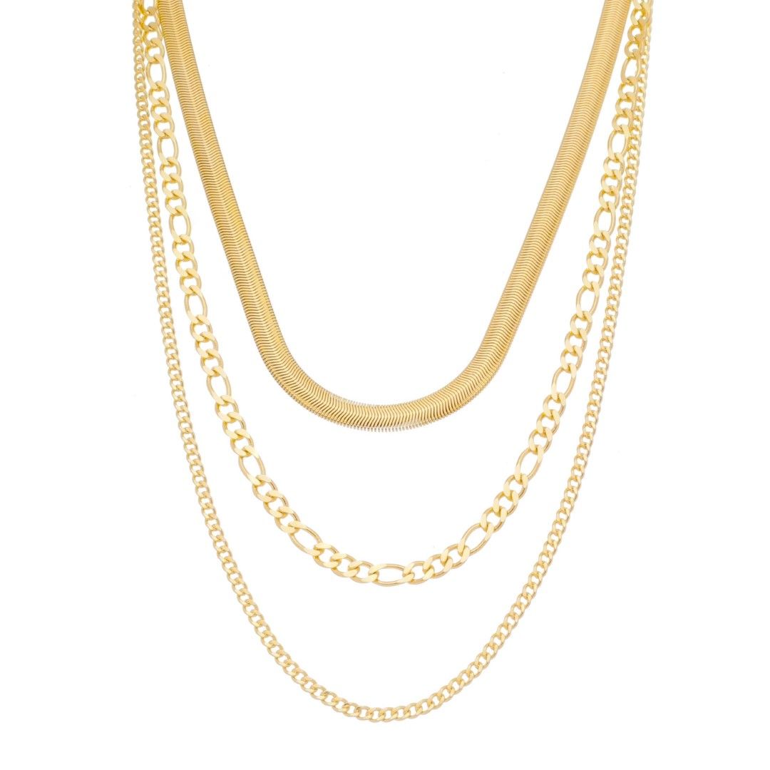 Colar 3 Voltas Cecilia Elos Malha de Metal Folheada a Ouro 18k