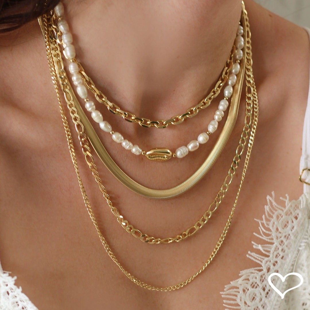 Colar 3 Voltas Cecilia Elos Malha de Metal Folheada a Ouro 18k