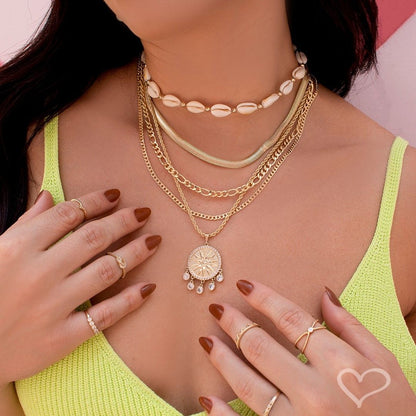 Colar 3 Voltas Cecilia Elos Malha de Metal Folheada a Ouro 18k