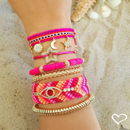 Pulseira Ajustável Olho Grego Macramê Tons de Rosa Zircônias Danna