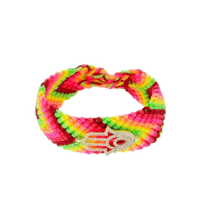 Pulseira Mão de Fátima Ajustável Danna Macramê Multicolorido Zircônias